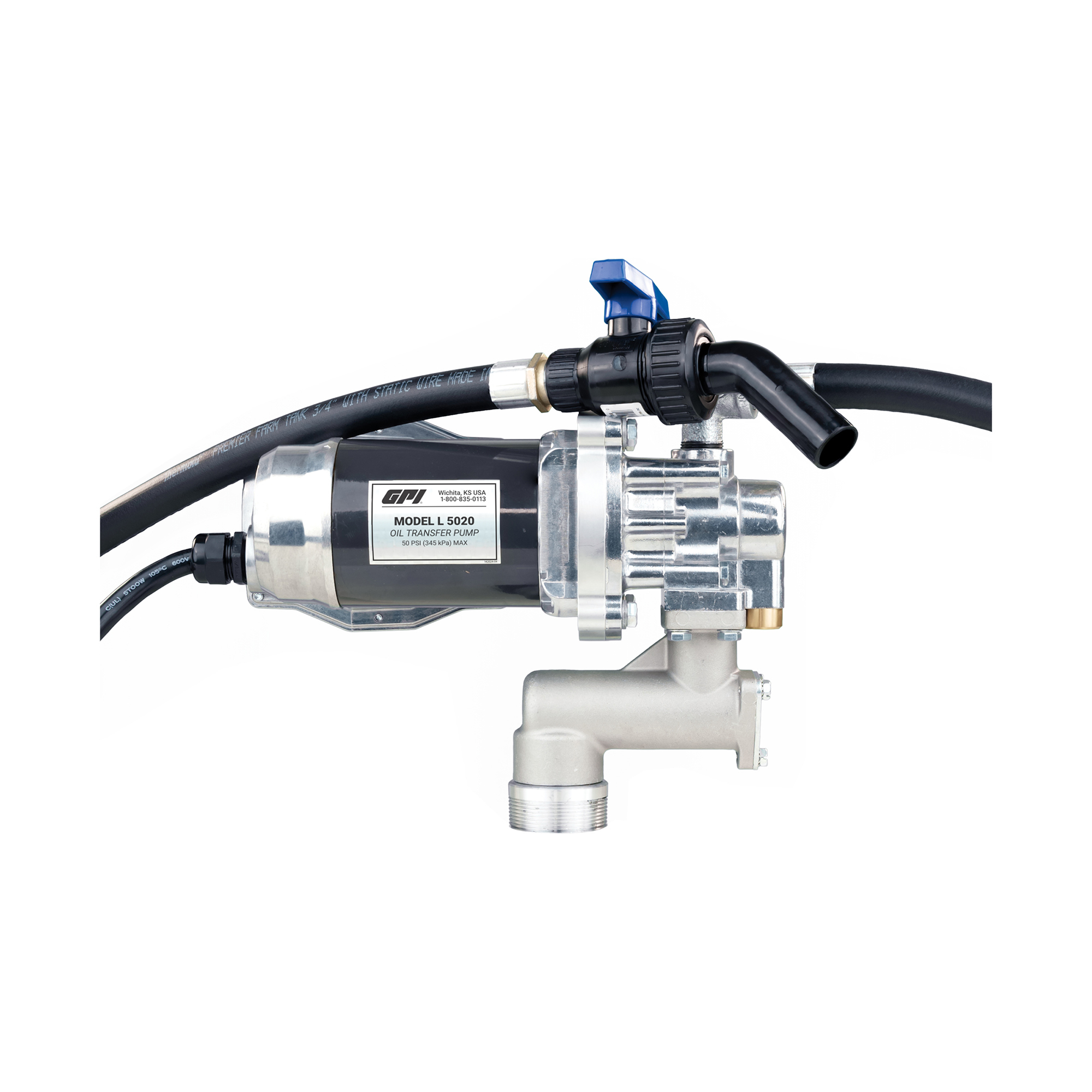 GPI Heavy-Duty Oil Transfer Pump — 5 GPM, 12V, Cast Aluminum, 8ft. Hose, Model# L5020
